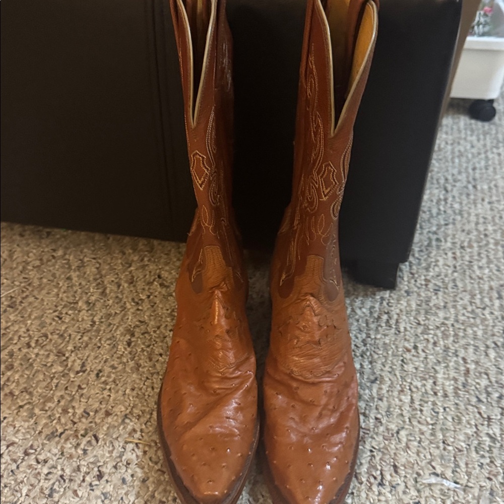 Lucchese ostrich Brown Leather Cowboy Boots - Picture 2 of 16